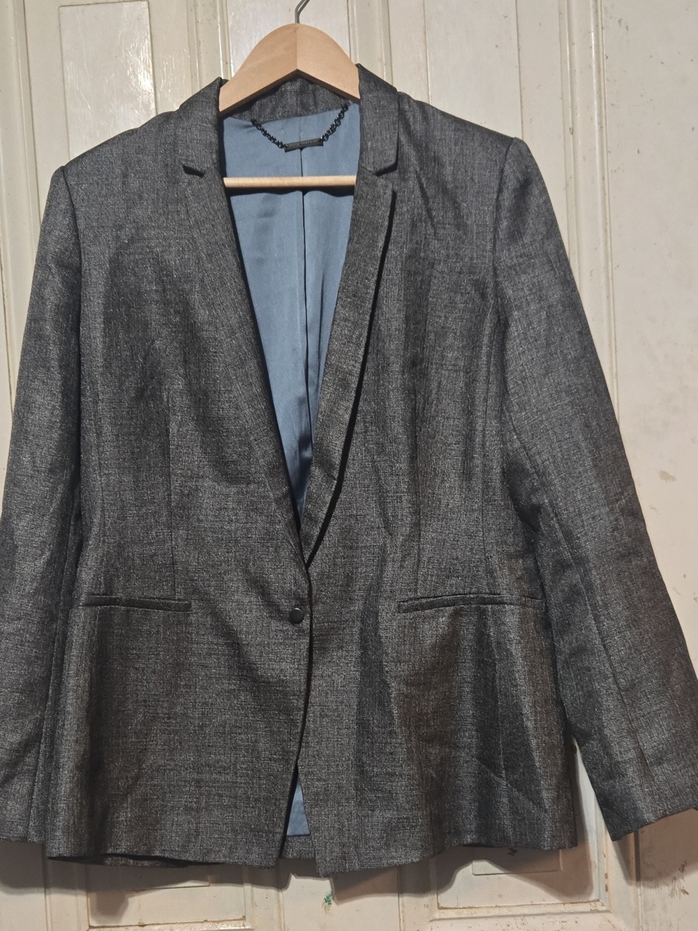 Elie Tahari Charcoal Grey Shimmer Single-Snap Blazer Size 14